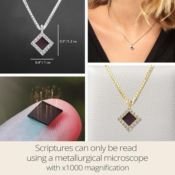 925 Sterling Silver 14K Gold Plated Nano Bible Water Drop CZ Pendant Necklace NW - Picture 5 of 8